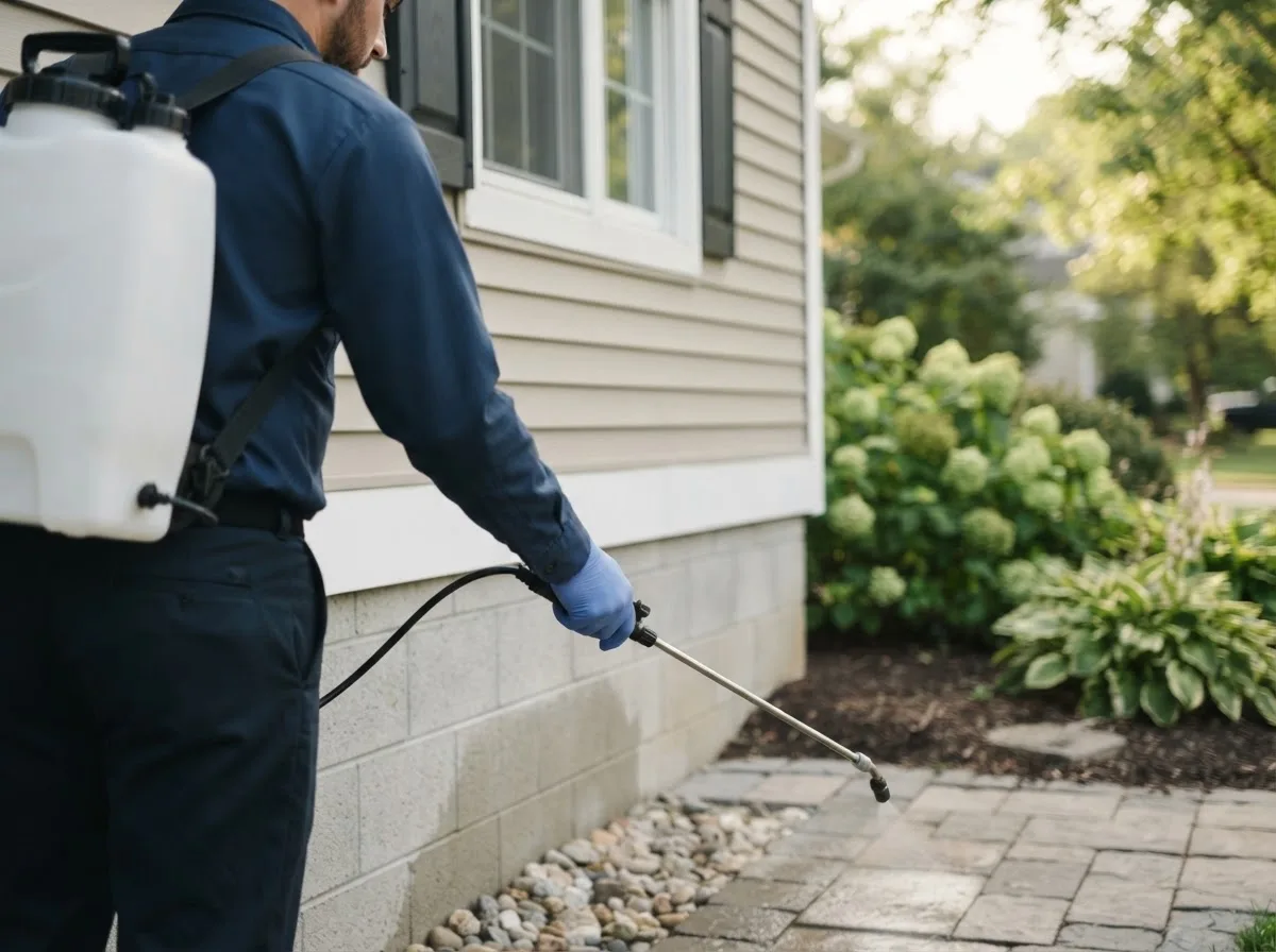 Pest control technician inspecting a home in Rock Rapids, IA